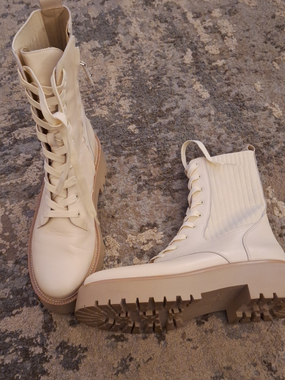 Sam Edelman Cream Lace-Up Platform Combat Boots